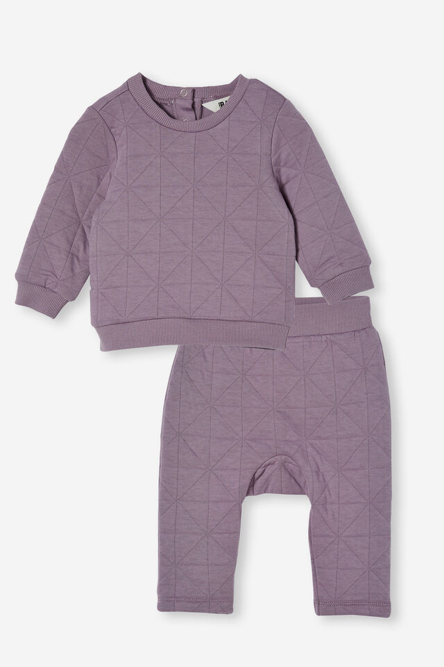 Baby Quilted Fleece Sweater and Trackpant, Dusk Purple
